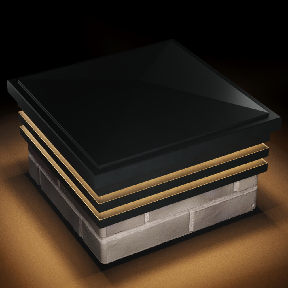 Колпак Zking Бона ХайТек Черный на столб 1.5х1.5 кирпича (385х385мм) с подсветкой в Великих Луках фото