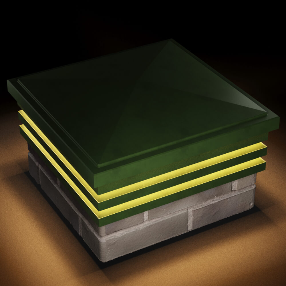 Колпак Zking Бона ХайТек Зеленый на столб 1.5х1.5 кирпича (385х385мм) с подсветкой в Великих Луках фото