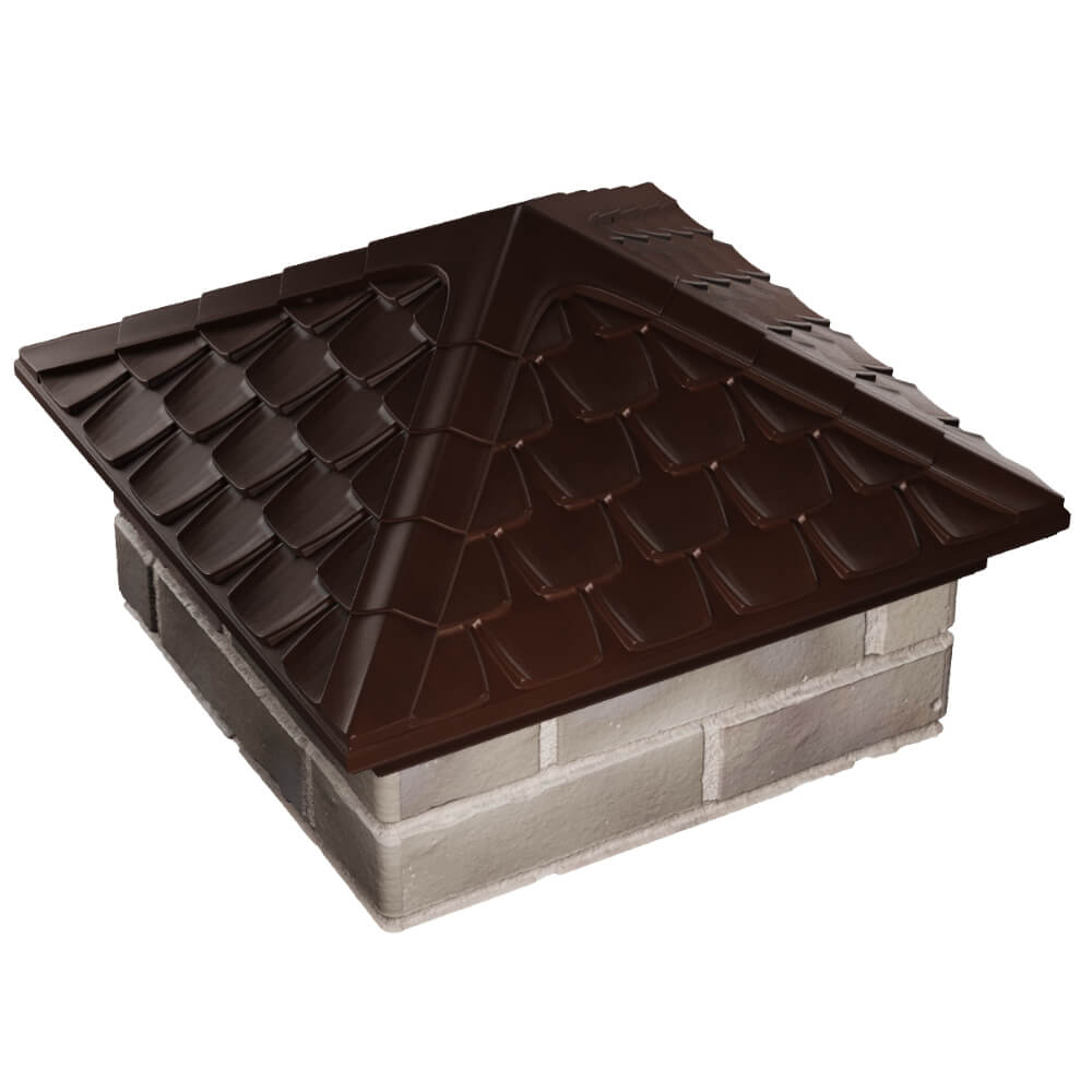 Колпак Zking Эльбрус Коричневый на столб 1.5х1.5 кирпича (385х385мм) в Великих Луках фото